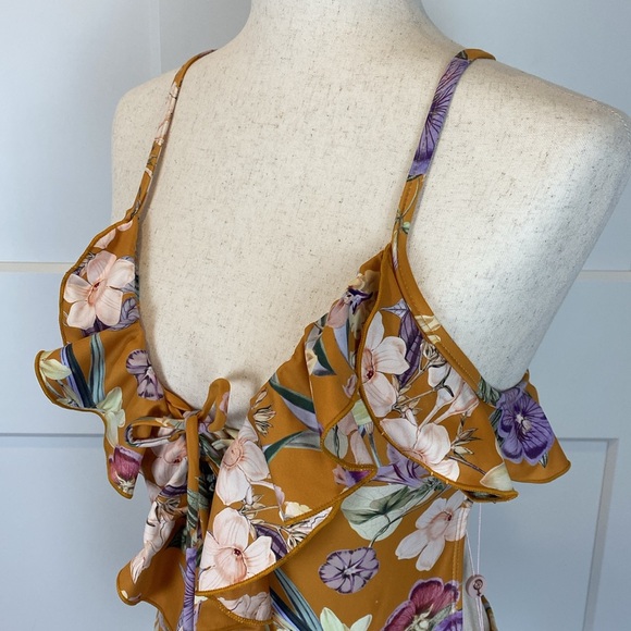 P2F New with tags One Piece Mustard and floral adjustable swimsuit - Picture 3 of 13